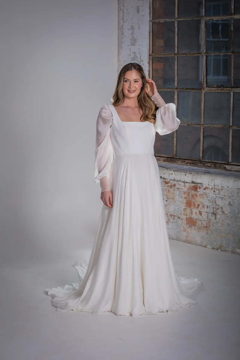 Mackenzie (main for add ons)Wedding Dress with detachable silk chiffon blouson sleeves front ORchid Collection Natalya James 2025-301.png